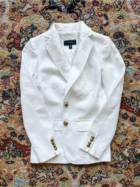 J.Crew 100% Linen White Blazer 00 Gold Button Limited Edition Summer Jacket NWOT